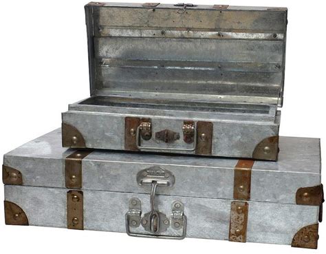 galvanized metal suitcase box set|Creative Co.